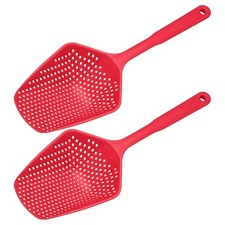 2Pcs Plastic Skimmer Ladle with Handle Strainer Colander Ice Shovel Red