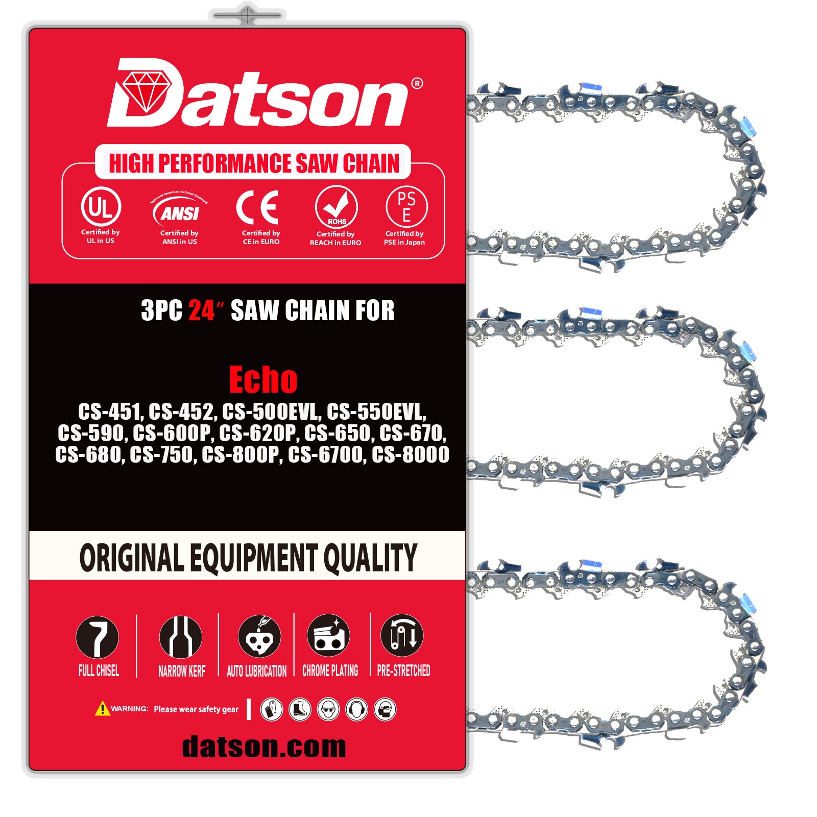 24" Chainsaw Chain 3/8" Pitch .050" Gauge 81DL FOR Echo CS-550EVL,CS-590,CS-600P