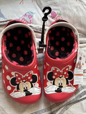 crocs kids disney minnie mouse lined clogs youth sz J3 NWT 