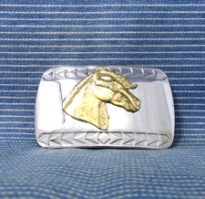 Western Horse Head Dress Belt Buckle Cowboy Cowgirl Pony Vtg 80s USA   .CPA751