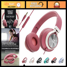 Wired On-Ear Headphones with Mic  Volume Control - Noise Isolating 3.5mm Aux He
