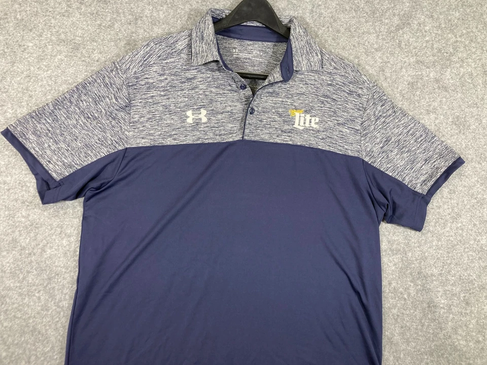 Under Armour Miller Lite Polo Shirt Mens XL Heather Gray Blue Golf Performance - Image 2 of 4