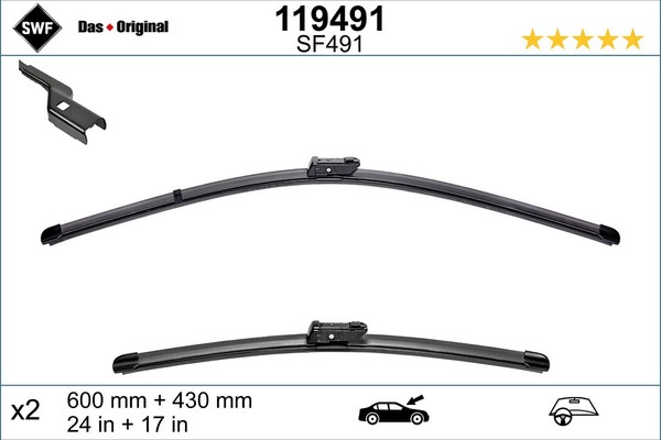 Swf Wischblatt Scheibenwischer Das Original Set 119491 FüR Opel Peugeot Combo K9-image