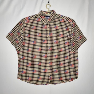 Company One Vtg Button Shirt Women 3X USA Flag Patriotic Country Plaid Collar