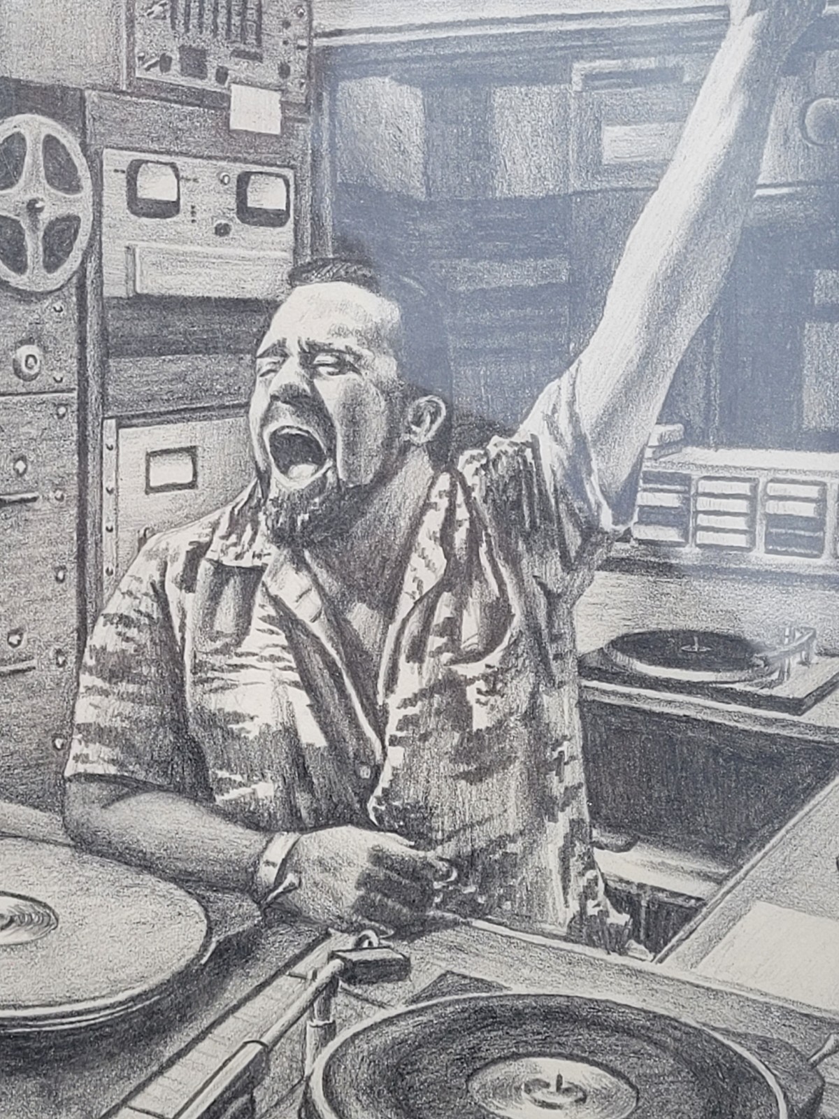 Original Pencil Drawing Wolfman Jack Dj  American Graffiti Signed7.5x8.5 inches without matting Steven Nass artist