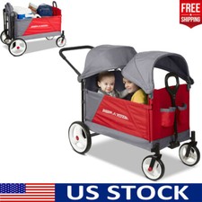 US Collapsible Folding Wagon Cart W/Canopy Outdoor Garden Beach Trolley Buggy