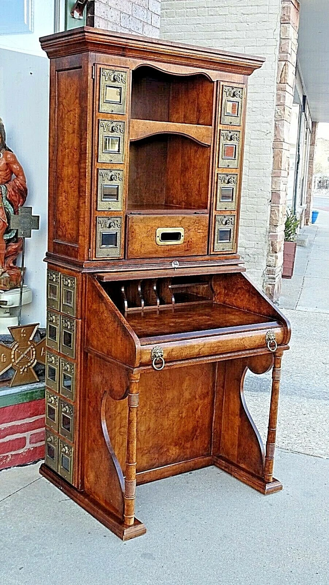British Victoria Regina Postal cabinet mail sorters slat top Secretary desk