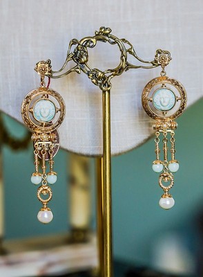 COSMO PETRONE Gold Plated, Fine Porcelain Cameo Angeline Earrings