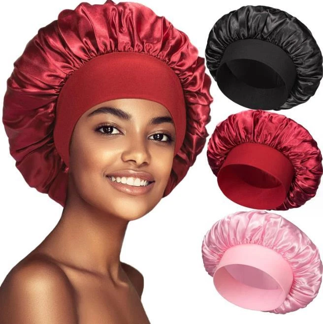 Mujeres Satén Noche Dormir Gorra Cabello Gorro Sombrero Seda Cabeza Cubierta Banda Elástica Ancha B Foto 3 de 4
