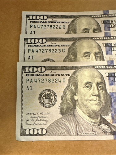 3 Consecutive Serial # $100 Dollar Bills Rare Notes Series 2017A & INK SMEAR - Picture 3 of 12