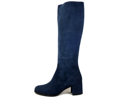 Stivali Donna al ginocchio in Pelle Camoscio Blu Tacco Medio Made in Italy  | eBay
