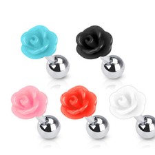 BlackAmazement Piercing Tragus Helix Épingle Fleur Rose Émail Blanc Noir