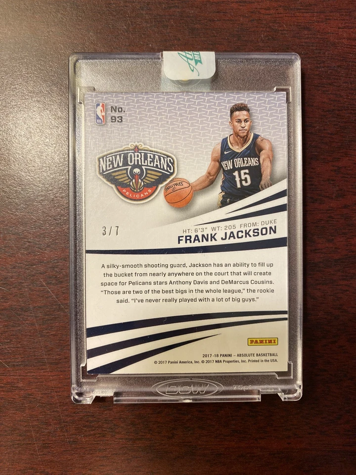 2017-18 Panini Absolute Basketball Maroon Frank Jackson /7 Pelicans 93 - Image 2 of 2