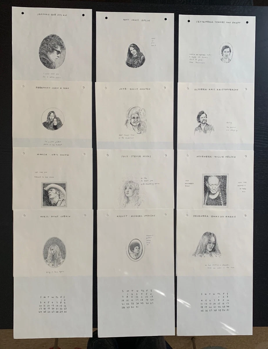 MUSICIAN CALENDAR - 2011 - DYLAN, NEIL YOUNG - DOLLY - COBAIN - JOPLIN -  M.JACKS | eBay
