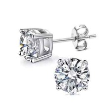 6mm Round Simulated Diamond Solitaire Women's Stud Earrings 925 Sterling Silver