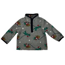 Oshkosh B  Gosh Gray Fleece 1/4 Zip Fleece Pullover Sweater Santa T-Rex X-Mas 9M