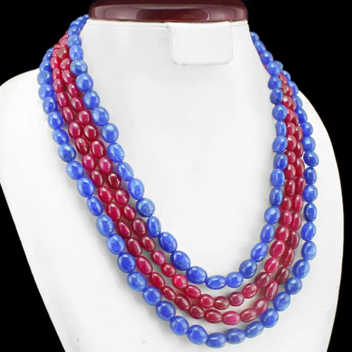 WONDERFUL AMAZING 743.00 CTS EARTH MINED 4 LINE RUBY & SAPPHIRE BEADS NECKLACE - Image 2 of 3