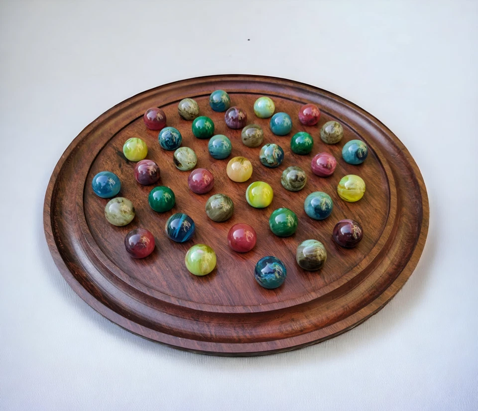 handmade solitaire board game | 13" board with 36 Resin marble board game - Image 3 of 4