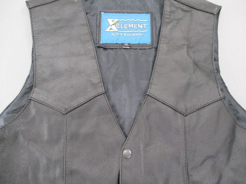 Leather Motorcycle Vest Men's XL Black Snap Front Lined Xelement - Picture 7 of 12