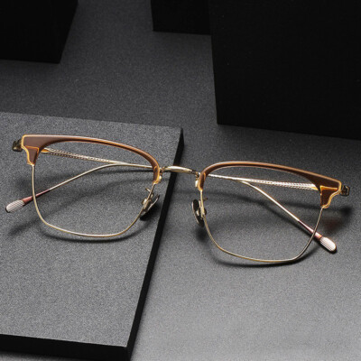 Retro Eyebrow Metal Eyeglasses Square Fame Full Rim Ultra Light Spectacles