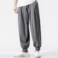 Mens Pants Kung Fu Tai Chi Casual Harem Loose Baggy Wide leg Trousers