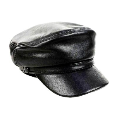 Neue Herren Damen Schwarz  Echtes Leder Schaf Polizei Hut Leather hat
