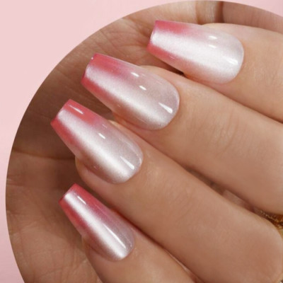 BALLERINA *CAT EYE DARK PINK TIP OMBRE* Full 30 Nail Tips Press On Glue Set!