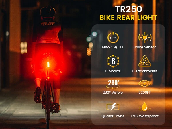 RAVEMEN TR250 Bike Light Bicycle Tail Light Brake Sensor Auto On-Off +ABM07 NEW