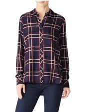 Michael Stars Shirt Menswear Inspired Navy Plaid Boyfriend Shirt XS