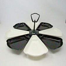 Vintage Plastic Tid Bit Tray Party Tray Black/White Made in USA Mid-Century