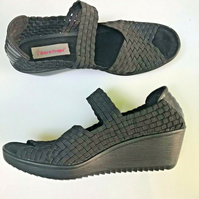 Bare Traps Umma Women's Size 9 M Black Sandals Mary Jane Wedge Shoes Woven | eBay