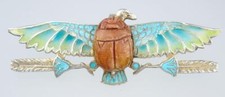 Super Antique Art Deco Silver Plique a Jour Egyptian Revival Scarab Eagle Brooch