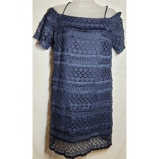 TAHARI Arthur S. Levine Women's Lace Dress Navy Blue Size 8 off Shoulder Zip