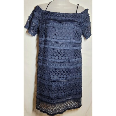 TAHARI Arthur S. Levine Women's Lace Dress Navy Blue Size 8 off Shoulder  Zip | eBay