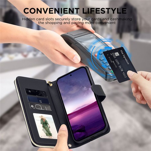 Leather Zipper Strap Card Wallet Phone Case For Samsung S24 S23 S22 Ultra S24 FE - Picture 62 of 104