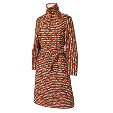 Vintage 70s Floral Print Dress Long Sleeve Zip Up Colorful Size 10