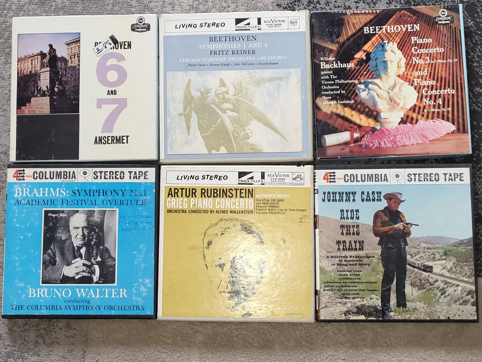 Lot of 6 Reel to reel recorded tapes Johnny Cash, Beethoven, Brahms, Rubinstein