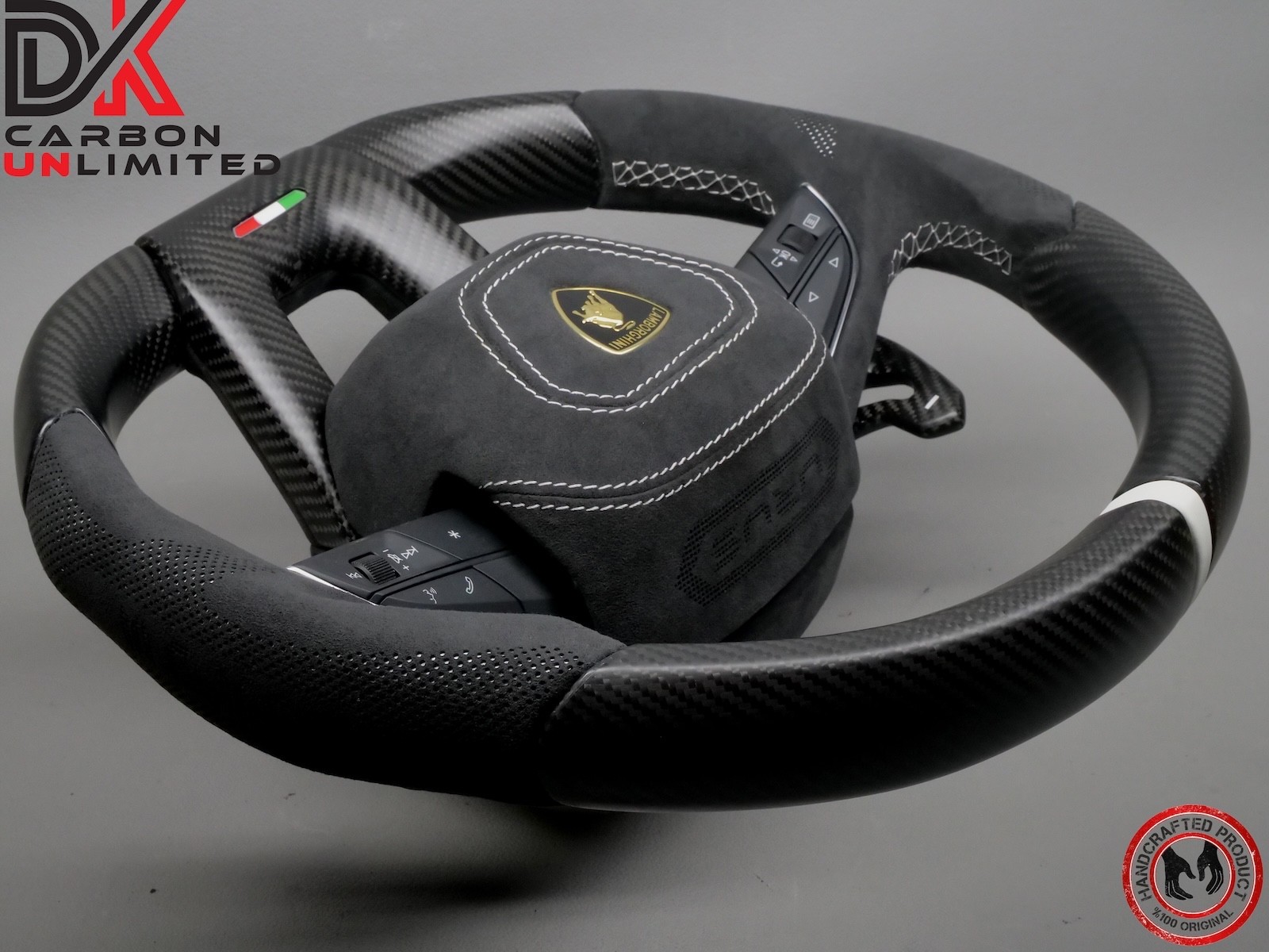 Lamborghini Urus S White Ring Alcantara Matte Satin Carbon Fiber Steering Wheel