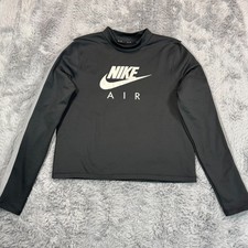 Nike Air Dri-Fit Sweatshirt Women's M Black Polyester Fleece Cropped Stretch