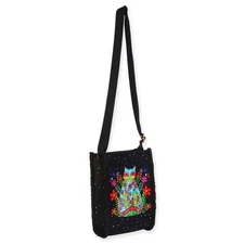 Sun'N'Sand Laurel Burch Azara Cat w Flowers Neoprene Crossbody, 4.75 x 2 x 6.5"