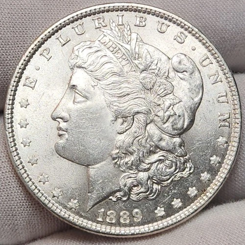 1889 P Morgan Silver Dollar, AU, 90% Silver US Coin, Morg-8943