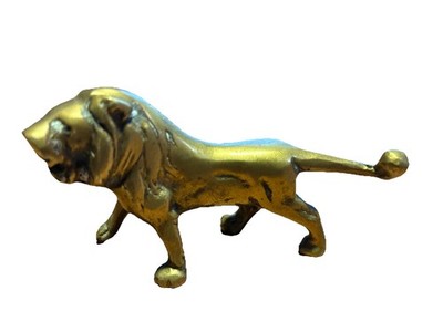 Male Lion with Mane Brass Metal Animal Figurine 4.25  x 2.5 