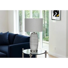 AS 25"H Grey Ceramic Table Lamp,With a Grey Linen Drum Shade, Modern