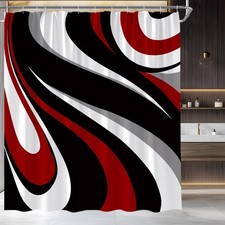 Red Black Grey Striped Shower Curtain Modern Abstract Geometric 70x70 Inch