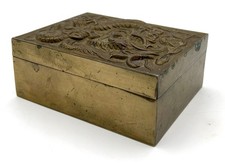 Antique Chinese Metal Brass Tobacco Box Dragon Relief 5 x 4