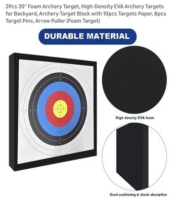 2PCS 20  EVA Archery Target Block w/ Papers, Pins & Arrow Puller