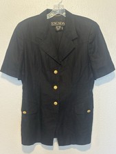VTG ESCADA Margaretha Ley SZ.40 M Black 100 Linen Gold Button S/S Jacket Blazer