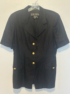 VTG ESCADA Margaretha Ley SZ.40 M Black 100% Linen Gold Button S/S Jacket Blazer