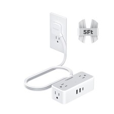 TESSAN Flat Plug Extension Cord 5FT, Surge Protector Power Strip 4 AC 3 USB