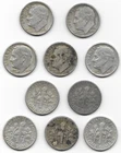 5 Roosevelt dimes 10 cents 10c F fine 1947 D 1950 1957 D 1964 D